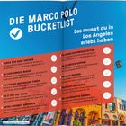 "Die Marco Polo Bucketlist: Das musst du in Los Angeles erlebt haben" mit 10 Aktivitäten wie "Durch den Sand cruisen" und "Malibu erkunden".