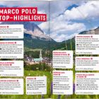 "MARCO POLO TOP-HIGHLIGHTS" mit Orten und Tipps wie Treviso, Verona, Padua, Triest und Venedig, vor Alpengipfel.