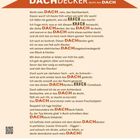 Überschrift: DER DICKE DACHDECKER deckt das DACH. Gedicht über den Lärm des Dachdeckers. Monat: MÄRZ. Kalender am unteren Rand.