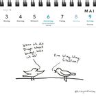 Kalender zeigt Woche 18, Montag 3. bis Sonntag 9. Mai. Zwei Vögel: "Wenn ich die Dinger schnell bewege, hebe ich ab." "Eine Wing-Wing-Situation!"