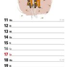 Kalender für Oktober 2027. Wichtige Tage: 3. Oktober - Tag der Deutschen Einheit, Erntedankfest. Illustration: Zwei Männer mit Laub.