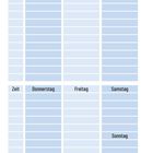 "Regelmäßige Termine" oben, Tabelle mit Spalten: Zeit, Montag bis Sonntag. Leere Felder in Hellblau.
