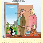 Text: „Er arbeitet schwarz! Machen wir uns eigentlich strafbar, wenn wir ihn trotzdem die Eier verstecken lassen?“<br>An der Tür ein Pinguin mit Osterkorb.