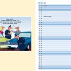 Texttafel: "MEINE AMPEL ZEIGTE EINE GRÜN, ALS DIESE..." Illustration: Zwei Polizisten, zwei Autos, Fahrer diskutieren nach Unfall.