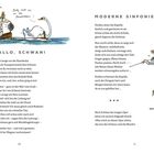 **HALLO, SCHWAN!**

Schon lange vor der Eisenbahn  
gab’s als Transportmittel den Schwan.  
Willst du verreisen noch so weit:  
Ein Schwan mit Kahn stand stets bereit!

Illustrationen: Links ein Mann mit Helm im Boot mit Schwan, rechts Dirigent.