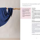 Text: Dreieckstuch »Rosmarinblüte auf Mallorca«. Links hängt ein blaues Tuch locker über einem Holzstab.