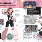 Ochaco Uraraka: Die Anti-Schwerkraft-Schülerin lässt Dinge schweben. Uraraka ist fröhlich und positiv und immer bereit, jedem zu helfen. Schwere rosafarbene Handschuhe, Helm, rosa Stirnband, Evakuierungsmission, Praktikum bei Profiheldin Ryukyu.