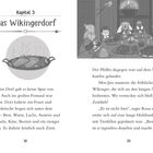 Kapitel 3: Das Wikingerdorf. Illustration: Wikinger speisen an einem Tisch. Essen, Rauch, mittelalterliche Atmosphäre.