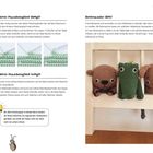 Maschenanleitungen für hMgl, vMgl und KM. Links Häkelbilder, rechts gehäkelte Tierpuppen: Bär, Krokodil, Hund.