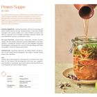 "Dinkelgrießbrei mit Safran-Birnen. Kürbiskerne, Birne auf Brei in Schale. Rezept links, Bild des Gerichts rechts."