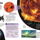 Texte: "Leben im Weltall", "Weltraumlabor", "Weltraum-Spaziergang". Bild zeigt Astronauten und Raumstation-Aktivitäten.