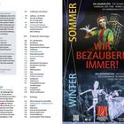 "Wir bezaubern immer! Sommer/Winter. Die Zauberflöte, Der Nussknacker. Salzburger Marionettentheater Logo unten."