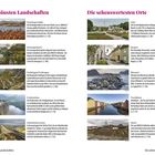 Links oben: Die schönsten Landschaften. Rechts oben: Die sehenswertesten Orte. Bilder mit Landschaften und Städten.