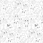 Nahtlose Illustration mit niedlichen Pokémon-Charakteren und geometrischen Formen.