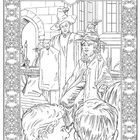 Das Bild ist ein kunstvolles Schwarz-Weiß-Illustration mit einem "H" im oberen Rand, umgeben von floralen Mustern.