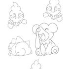 Enthülle das Muster im Hintergrund, indem du dem Bild Farbe verleihst. Illustration mit niedlichen Fantasiefiguren.