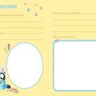 Ostern, Basteln im Kindergarten, Spaß gemacht, schönstes Osterei; Illustration: Zwei Tiere mit Hasenohren bemalen Eier.