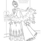 Text: "Wenn Elsa wütend ist, kann sie ihre Kräfte nicht kontrollieren." 
Illustration: Elsa in einem Kleid mit Eiskristallen.