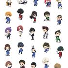Namen neben den Figuren: Barou, Isagi, Bachira, Chigiri, Kunigami. Chibi-Figuren im Anime-Stil mit Fußball.