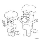 Zwei cartoonartige Hunde in Kochmützen, einer hält einen Pfannenwender, beide lächeln.