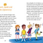 „Sport, Spaß und (An-)Spannung“: Kinder und Lehrerin im Sportoutfit, einige Kinder lächeln, einer scheint besorgt.