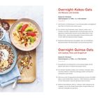 Overnight-Kokos-Oats und Overnight-Quinoa-Oats Rezepte. Links zwei Müslischalen: Bananen, Kokos, Kiwi, Cashews.