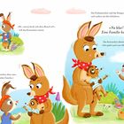 Ein Erdmännchen und ein Kaninchen unterhalten sich mit einem Känguru. Sie diskutieren über Familie und spielen miteinander.