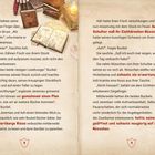 Seiten 8 und 9 eines Buches mit Text über Buckel, Ash, Jeremias und ein Eichhörnchen. Illustrationen von Büchern und einer Lampe.