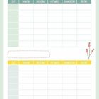 Zwei Tabellen mit Wochentagen als Spaltenüberschriften: Zeit, Montag bis Freitag. Rechteckige, minimalistische Gestaltung.