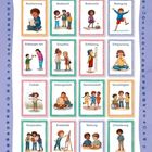 Übersicht der Karten: Anerkennung, Austausch, Autonomie, Bewegung, Einbezogen sein, Empathie, Entfaltung, Entspannung usw. Enthält Illustrationen von Kindern.