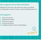 Zum Umgang mit dem QR-Code-Fächer: Anleitung in 5 Schritten. Smiley und "Los geht’s!" in der Ecke.