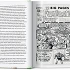 Text auf Deutsch links, Comic rechts: Schwarze Zeichnungen von Superhelden mit Action! "Fantastic Four Annual" oben.