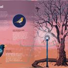 Texte: "Singvögel", "Wenn die Sonne allmählich", "DAS ROTKELCHEN", "DER STAR". Illustration mit Vögeln und Baum im Abendlicht.