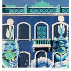 Erwähne zuerst die Farben: Intensives Blau mit Mustern in Türkis; Datum unten: Januar 2027. Ein Wandgemälde mit floralen Elementen.