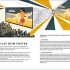 VORSICHT BEIM POSTEN. ÜBERLEGE ES DIR ZWEIMAL, BEVOR DU FOLGENDES POSTEST... Eine Illustration zeigt eine Frau am Strand, betrachtet von einer Menge.