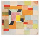 Text: "März March 1 2 3 4 5". Abstrakte Kunst mit bunten geometrischen Formen in warmen und kühlen Tönen.