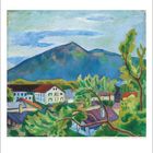 Text: "3". Illustration: Landschaft mit Bergen, Häusern und Bäumen in lebendigen Farben.