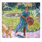 Text: "Pierre Bonnard: Der junge Mann mit dem Hund." Illustration eines jungen Mannes mit Korb und Hund vor einem Teich.