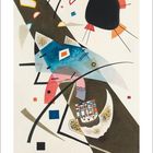 März. Kalenderblatt mit einer abstrakten Illustration. Geometrische Formen und kräftige Farben dominieren das Bild.