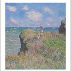MONET. Klippenwanderung in Pourville, 1882. Ein Gemälde zeigt eine Küstenlandschaft mit Menschen auf einem Hügel.