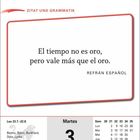 "El tiempo no es oro, pero vale más que el oro." Dienstag, 3. August. Kalenderblatt mit spanischem Sprichwort, Löwen-Symbol.