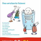 "Das versilberte Osterei. Du brauchst: ein rohes Ei, Schüssel, Nadel, Schaschlikspieß, Kerze, Wasser, Assistenten. 20-21 März." 

Illustration mit Insekten und einem Ei in einem Glas.