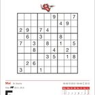 Mai, Stier, 5. Mittwoch. Sudoku-Raster, oben Illustration eines roten Drachens. Kalender zeigt Monat Mai.