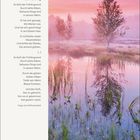 Vorfrühling, Gedicht von Hugo von Hofmannsthal. Darunter Kalender: Februar, Tage 15-21. Landschaft mit Bäumen und See.