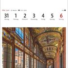 Kalender: Mai | Juni. 31 Montag bis 6 Sonntag. Bild zeigt dekorativen Gang im Hospital de la Santa Creu i Sant Pau, Barcelona.