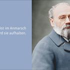 Kalender für Januar und Februar. Zitat: "Die Wahrheit ist im Anmarsch und nichts wird sie aufhalten." Émile Zola. Illustration von Zola.