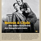 "Bonnie & Clyde. Die wahre Geschichte des Gangsterpärchens. Januar, 2. Woche, 11 Mo, 12 Di, 13 Mi, 14 Do, 15 Fr, 16 Sa, 17 So."

Schwarz-weißes Foto eines Paares, eng umschlungen.