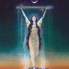 "Heilung der weiblichen Ahnenreihe. Dein Selbstbewusstsein befreit dich von alten Glaubensmustern." Frau in fließendem Kleid.