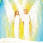 Kalenderseite mit Zitat: „Das Hier und Jetzt ist die Quelle des Friedens...“. Illustration von zwei Engeln mit Flügeln.