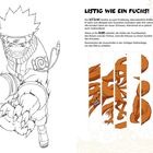 "LISTIG WIE EIN FUCHS!"; Erklärung über Kitsune, ihre Kräfte und Verbindung zu Inari. Illustration: Comic-Figur mit Fuchsmerkmalen.